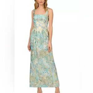Aidan Mattox Aqua and Gold Jacquard Maxi Dress size 14 NWT